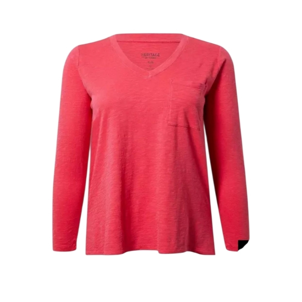 TORTID Plus Size Pretty Pink Heritage Slub V- Neck Pocket LongSleeve Tee 4X